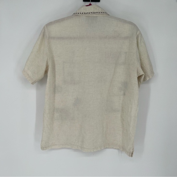 VTG New Directions Safari Print Embroidered Button Shirt Large Linen Cotton - Picture 9 of 16